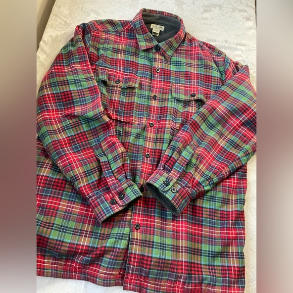 L.L. Bean Other - LL Bean Mens Flannel Plaid Fleece Lined Shirt Shacket Size XL Regular Red Green